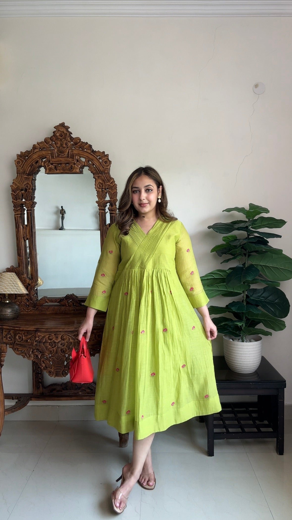 Parrot Green Embroidered Dress