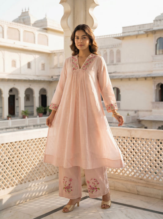 Rose Bloom Chanderi Co-ord Set