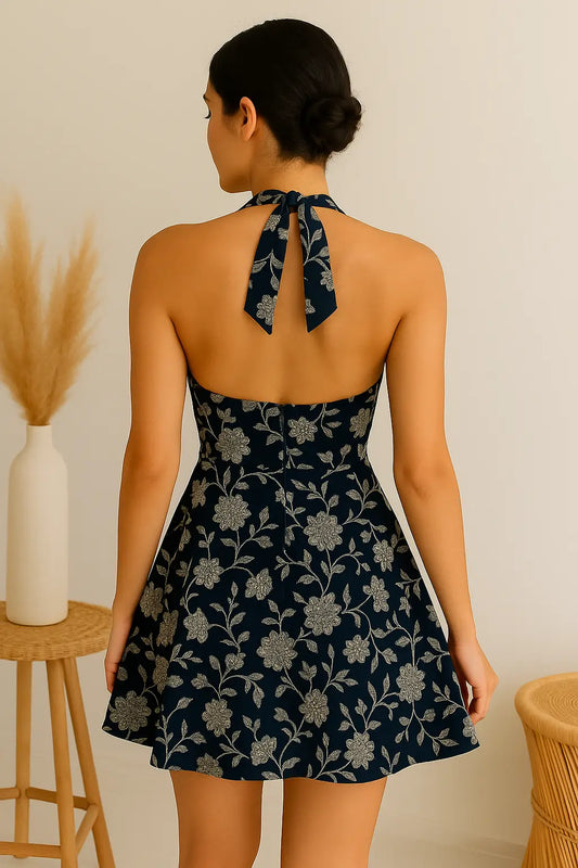Navy Blue Halter Mini Dress