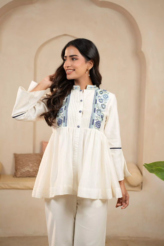 Ivory Embroidered Chanderi Coord