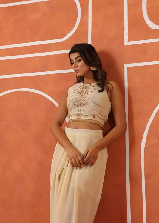 Ivory Top & Dhoti Skirt Set