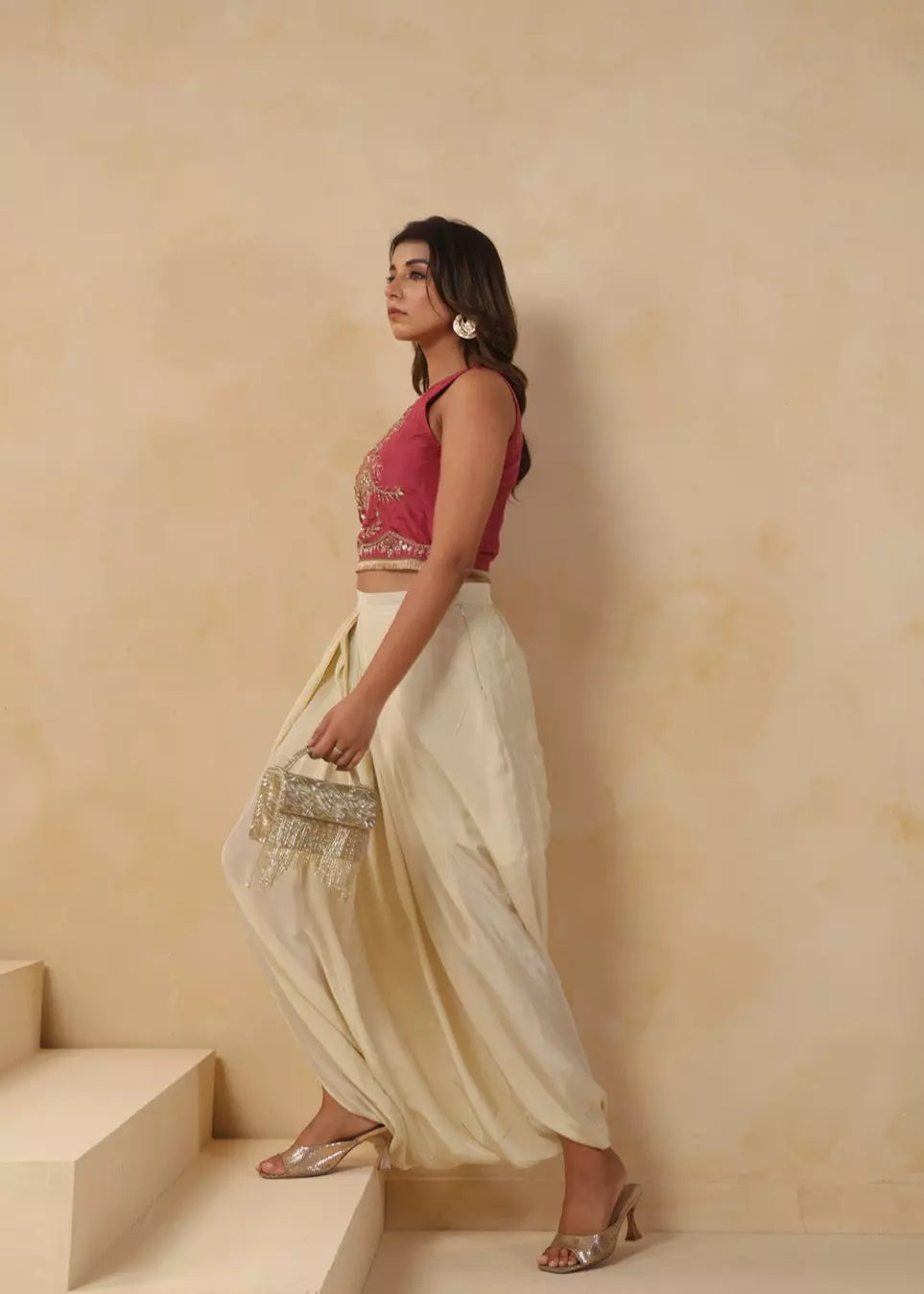 Maroon Top and Dhoti Skirt Set