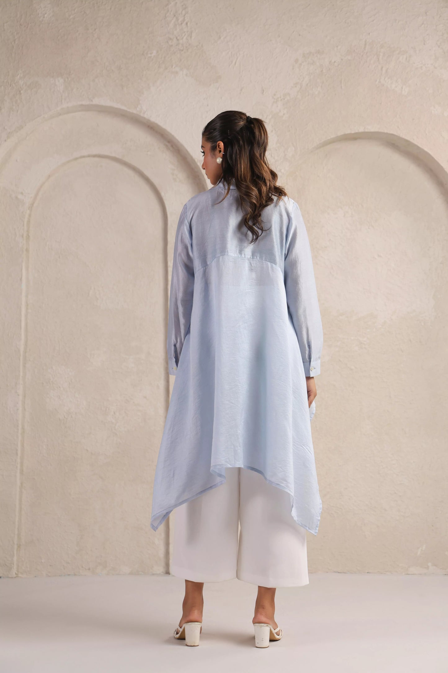 Blue High-Low Chanderi Shirt