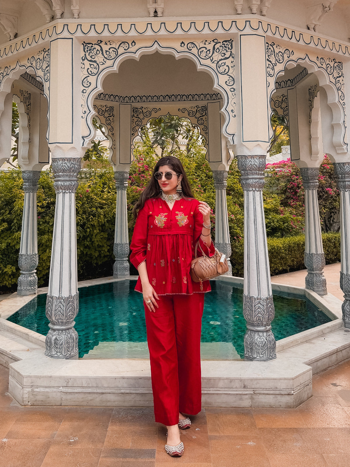 Red Flora Chanderi Coord