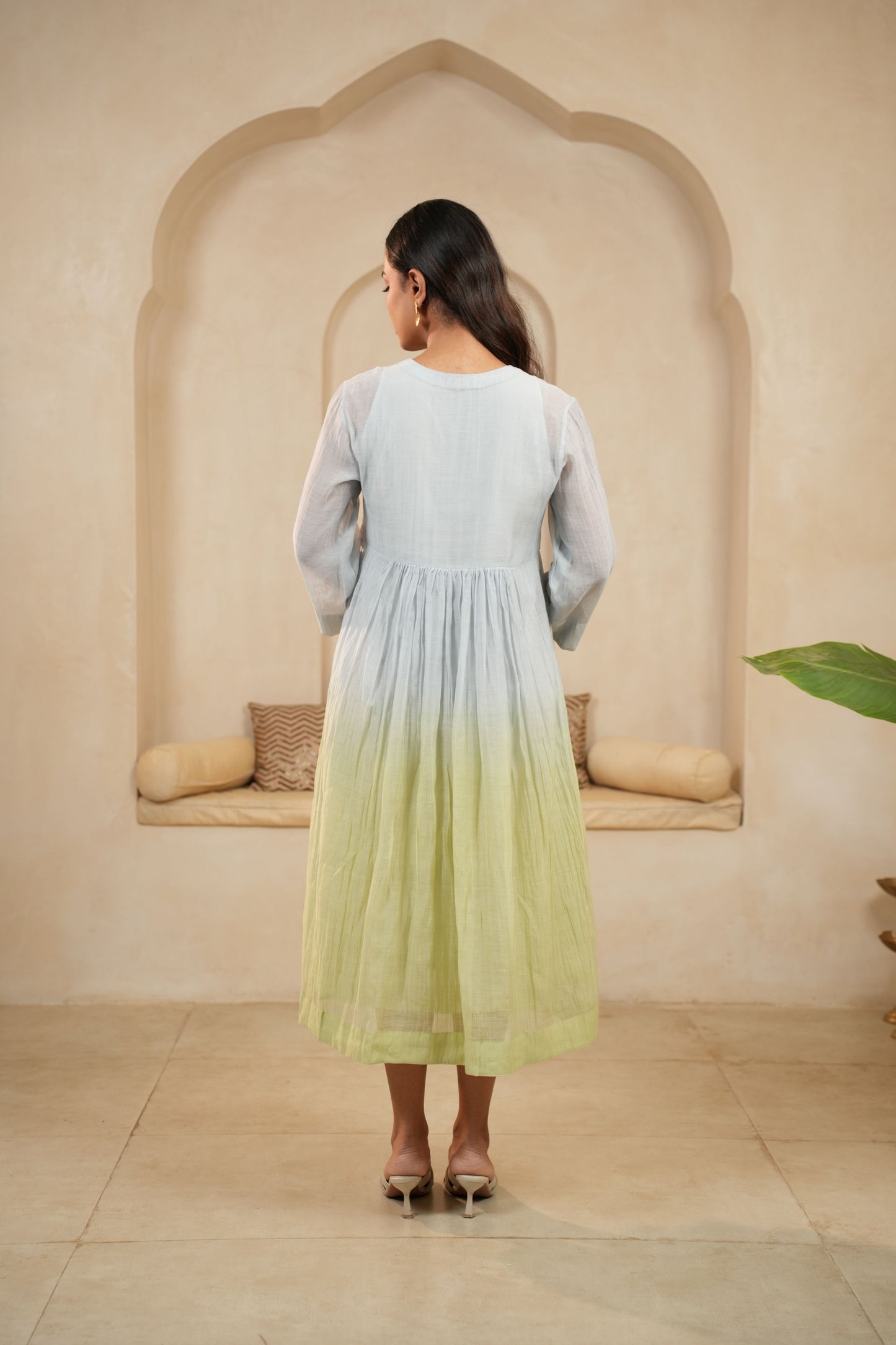 Blue-Green Ombre Chanderi Dress