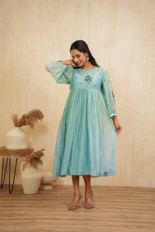 Moss Embroidered Chanderi Dress