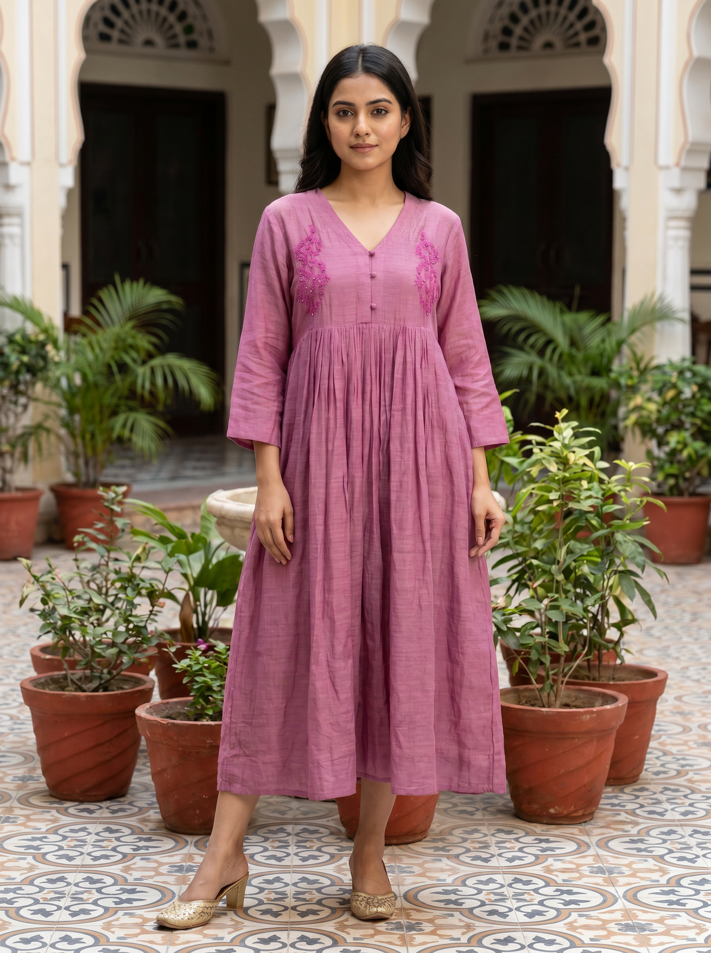 Dusty Rose Classic Chanderi Dress