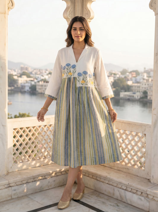 Iris Striped Chanderi Dress