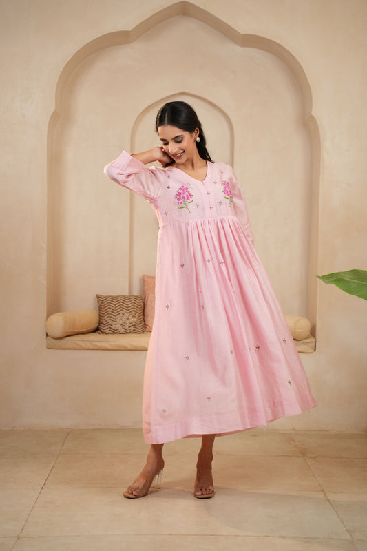 Pink Blossom Chanderi Dress