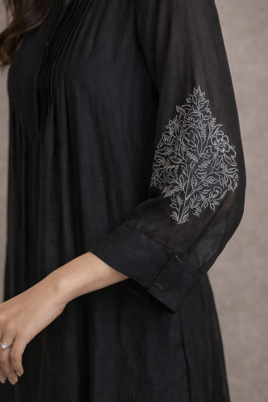 Midnight Pintuck Chanderi Dress