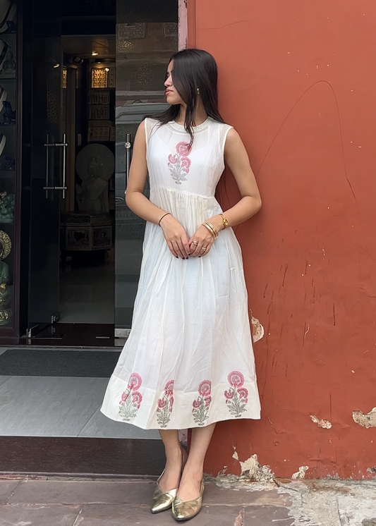 Desert Pearl Hand Block-printed Dress