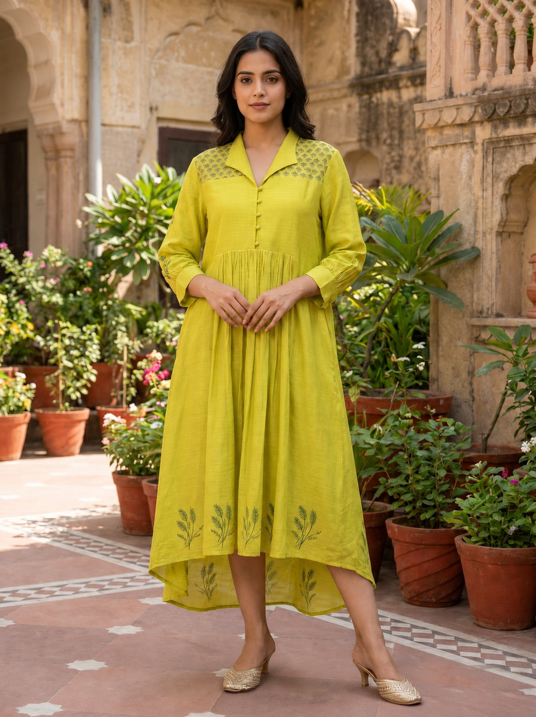 Lime Meadow Chanderi Dress