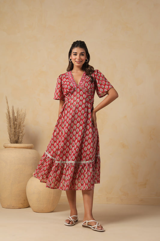 Gulmohar Hand-Block Dress