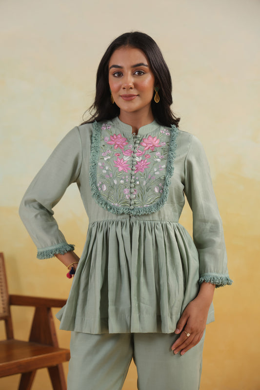 Sage Bloom Cotton Silk Co-ord