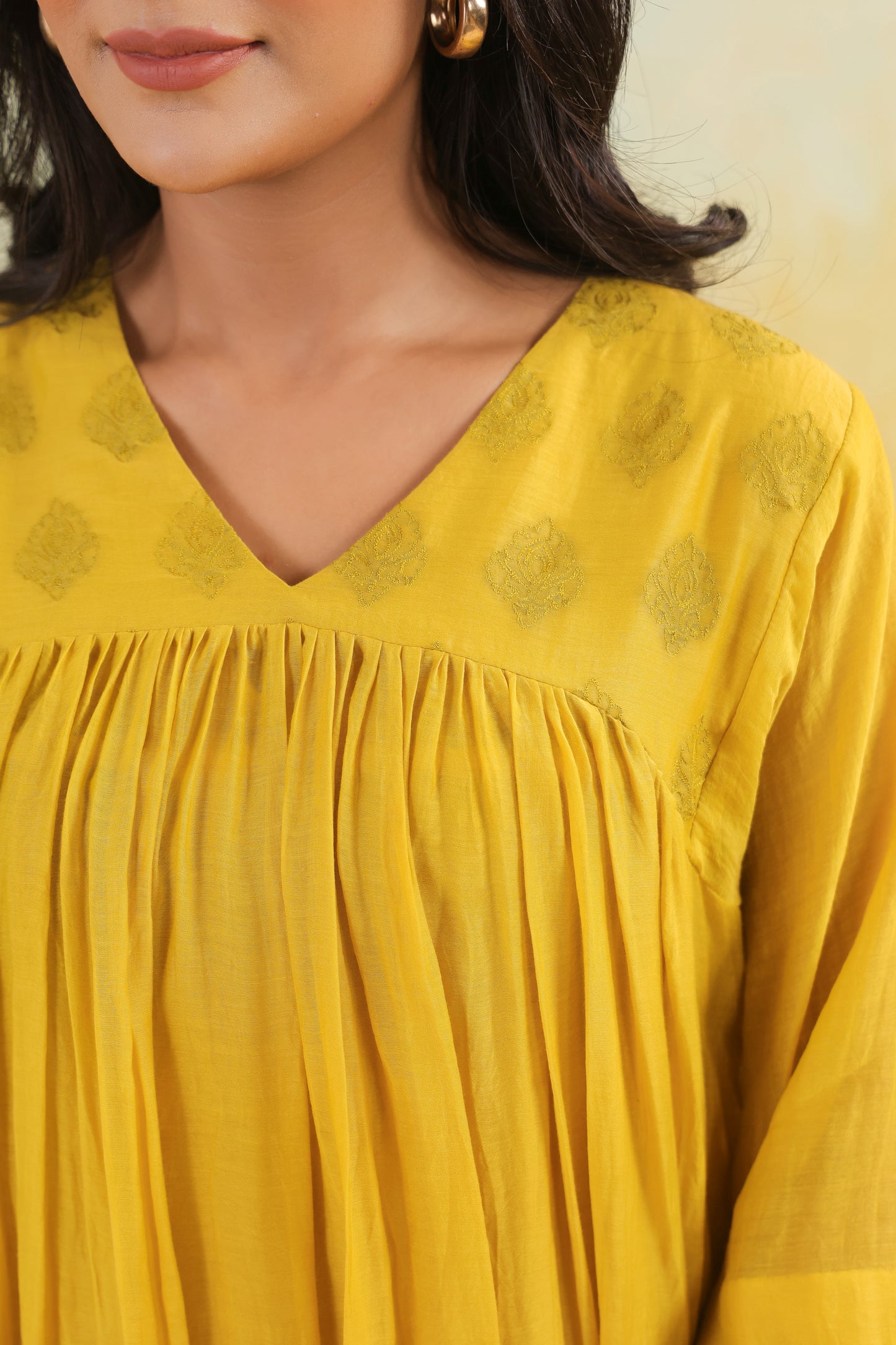 Yellow Embroidered Chanderi Dress