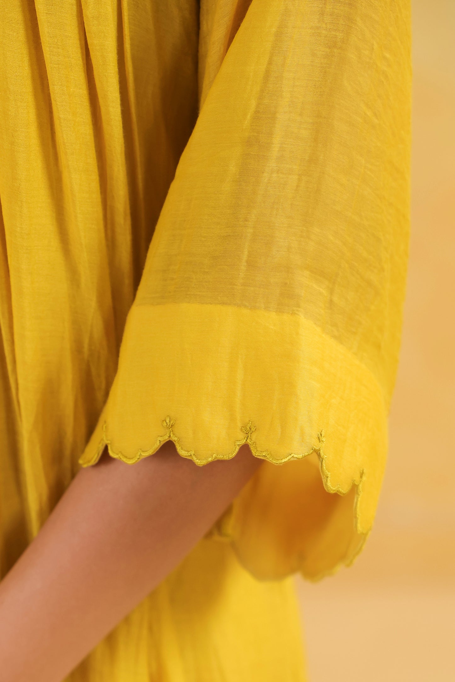 Yellow Embroidered Chanderi Dress