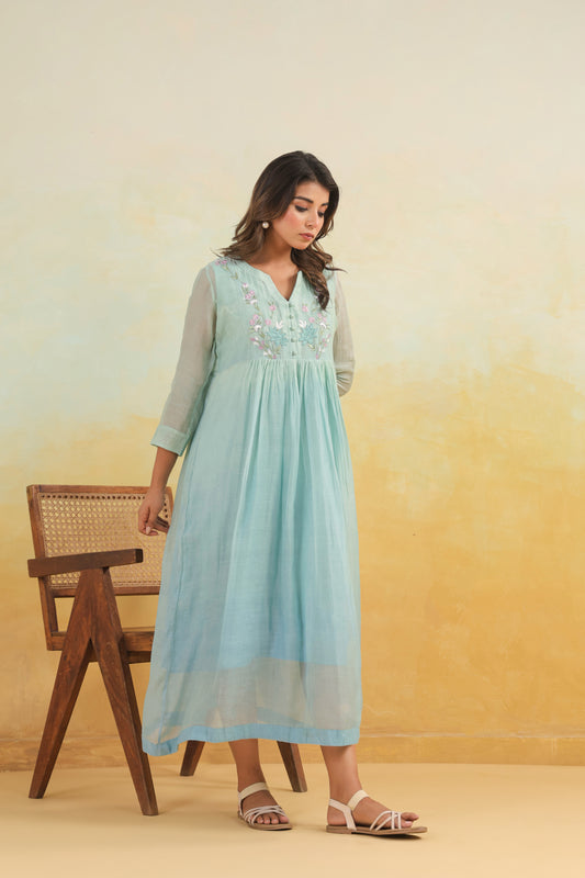 Aqua Shaded Chanderi Dress