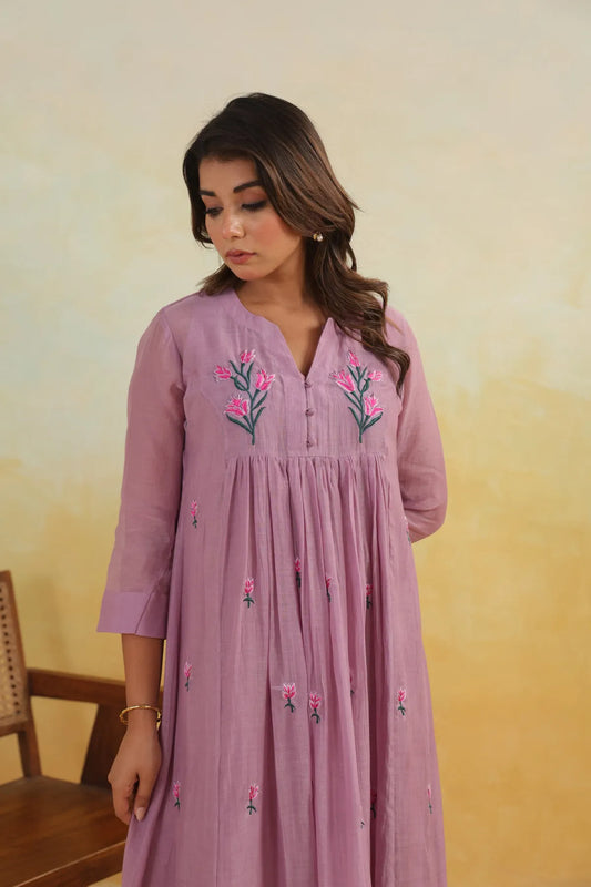 Lilac Bloom Chanderi Dress