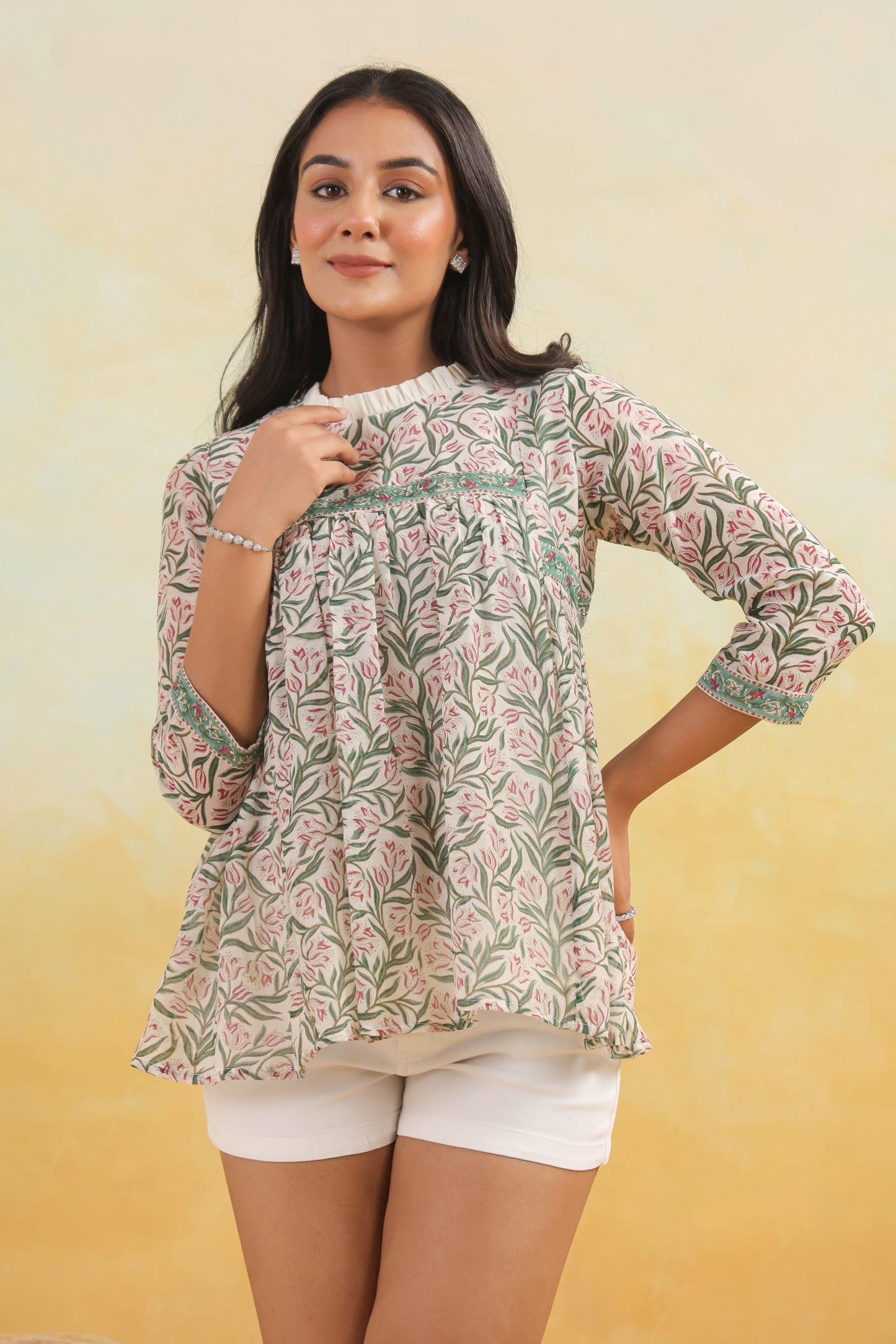 Tulip Chanderi Hand-Block Top