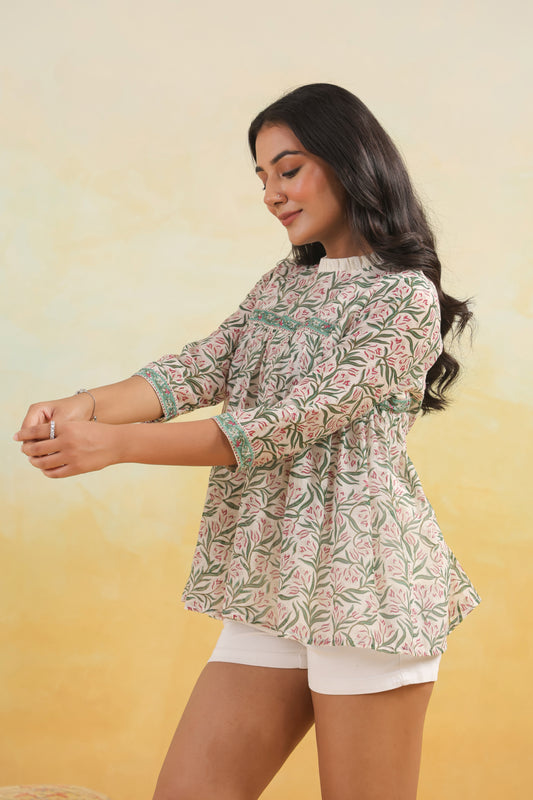 Tulip Chanderi Hand-Block Top