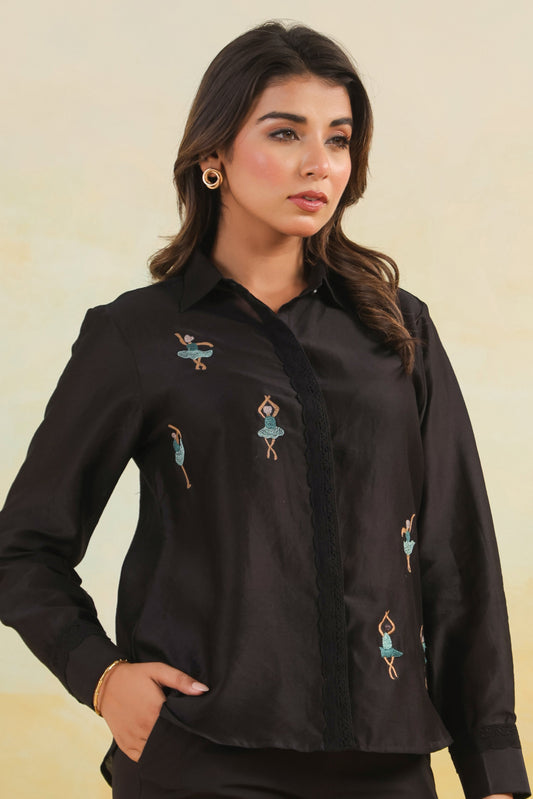 Black Embroidered Chanderi Top