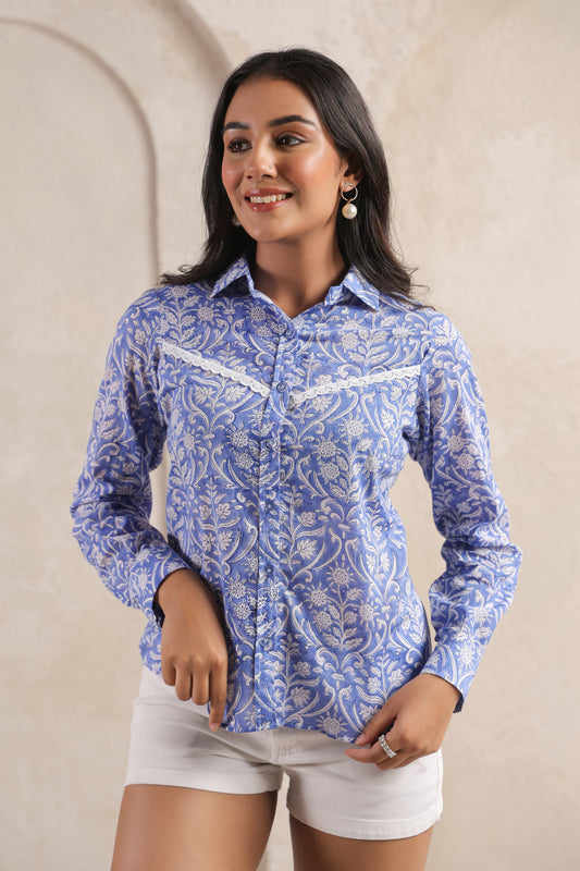 Blue Mirage Hand-Block Shirt