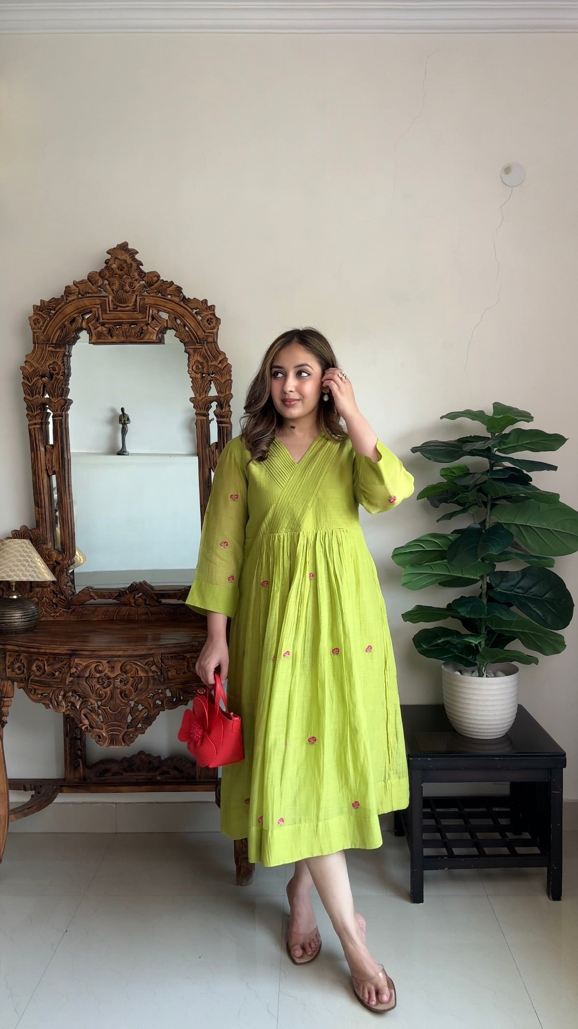 Parrot Green Embroidered Dress