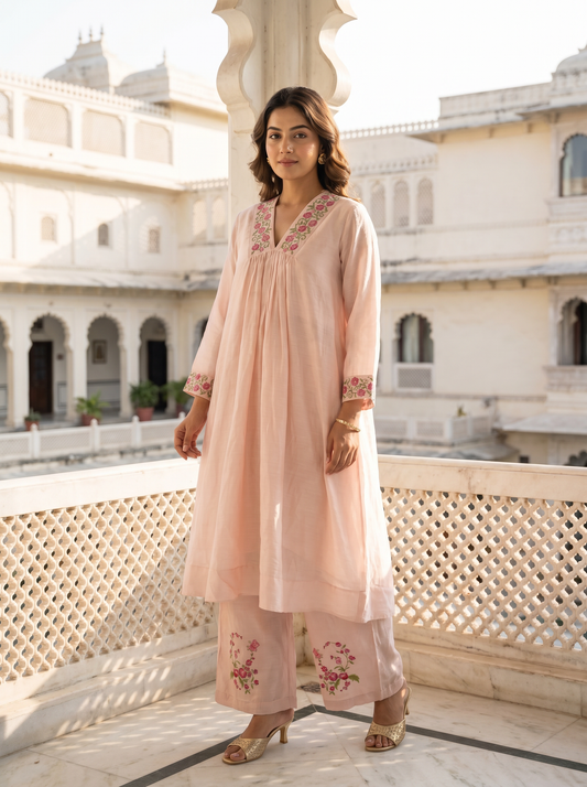 Rose Bloom Chanderi Co-ord Set