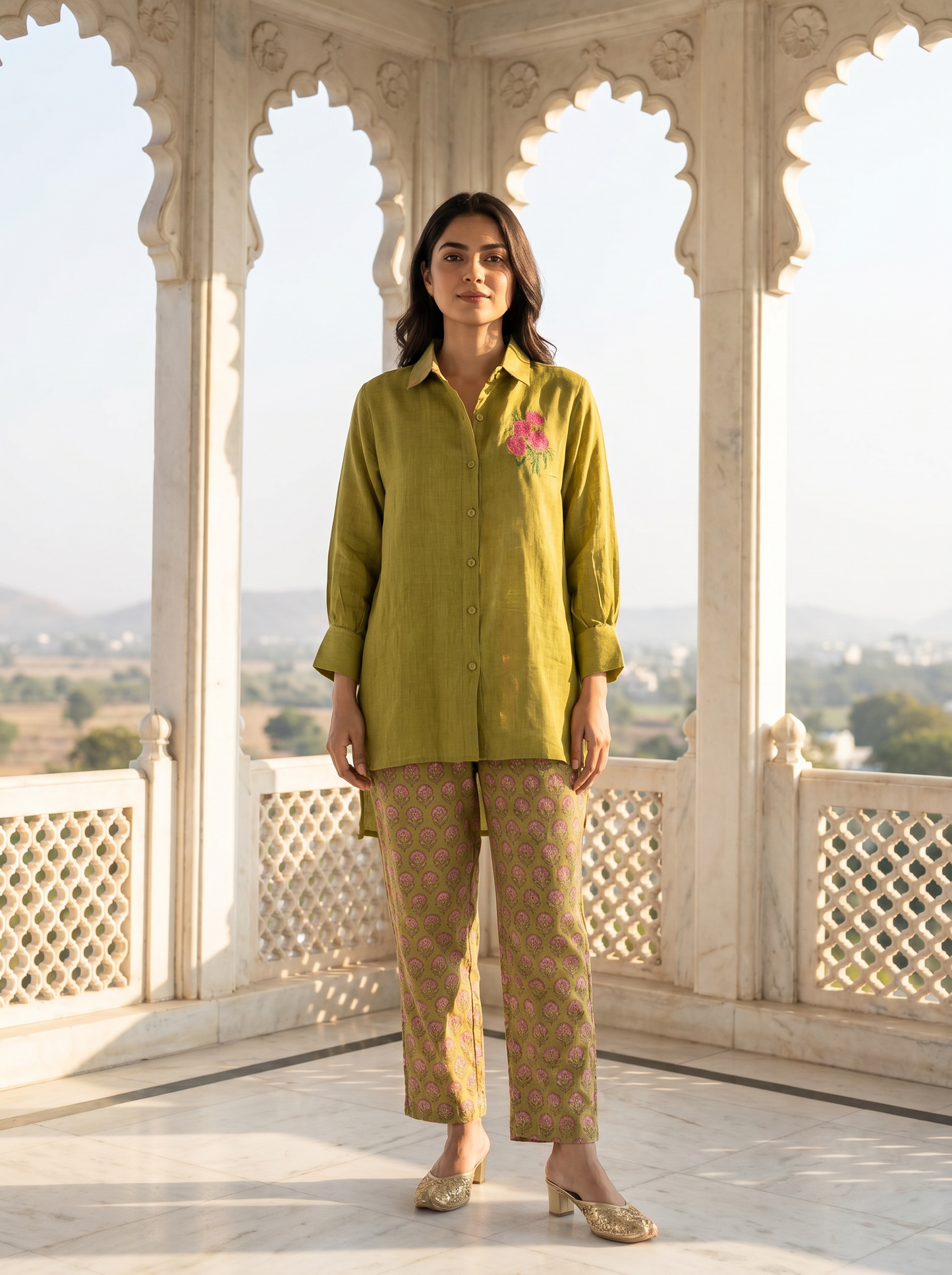 Olive Green Chanderi Coord