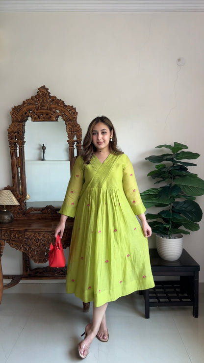 Parrot Green Embroidered Dress