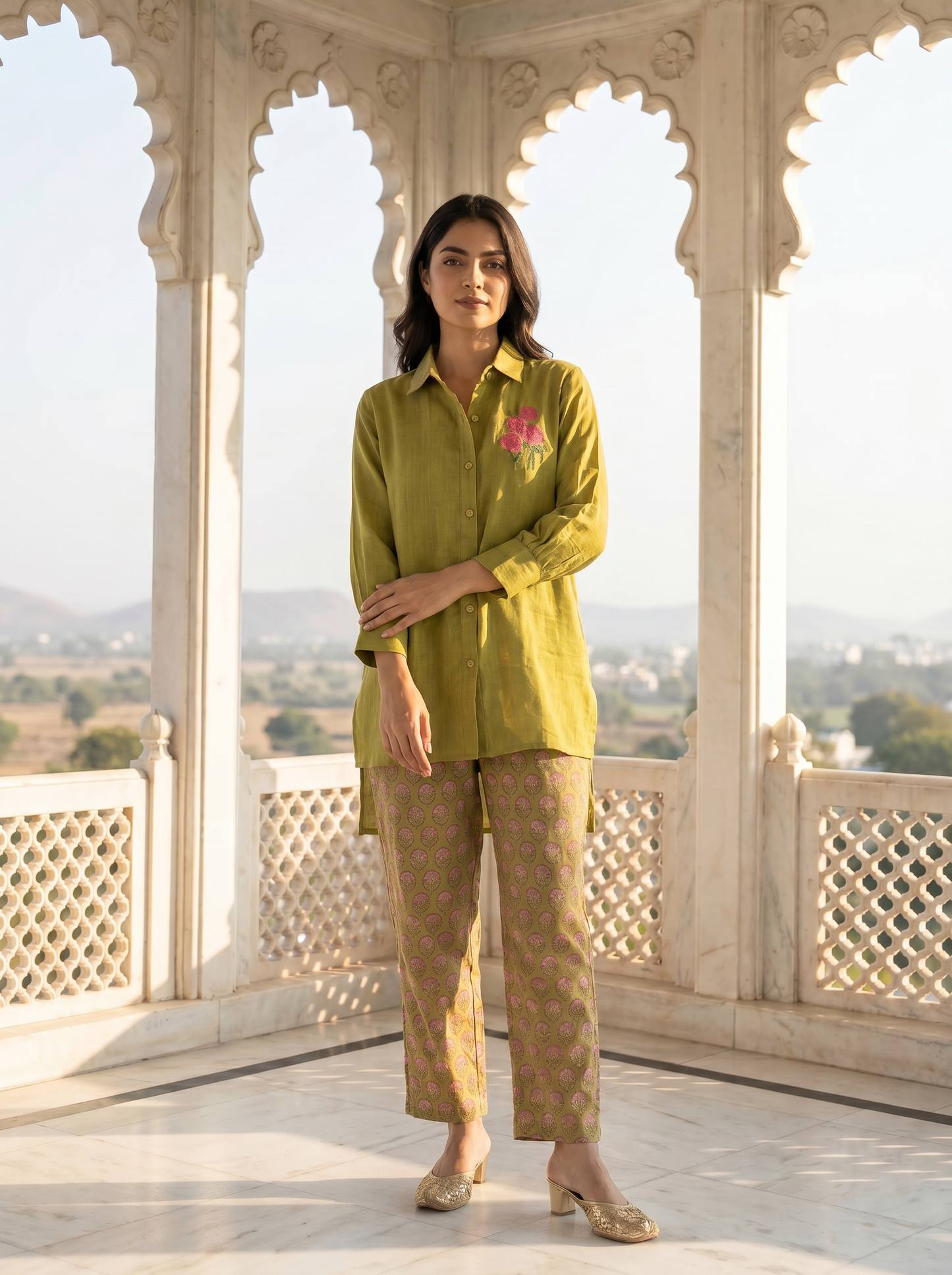 Olive Green Chanderi Coord