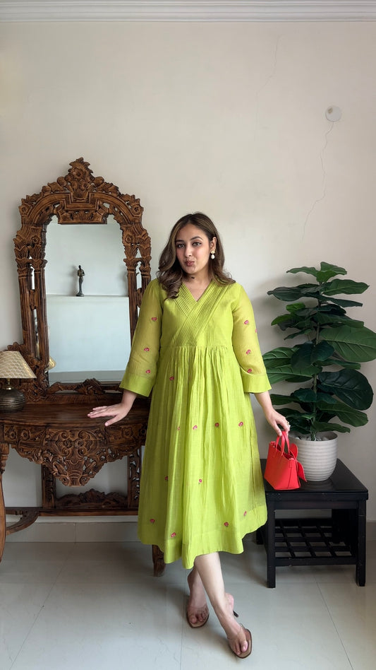 Parrot Green Embroidered Dress