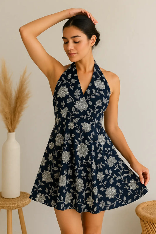 Navy Blue Halter Mini Dress