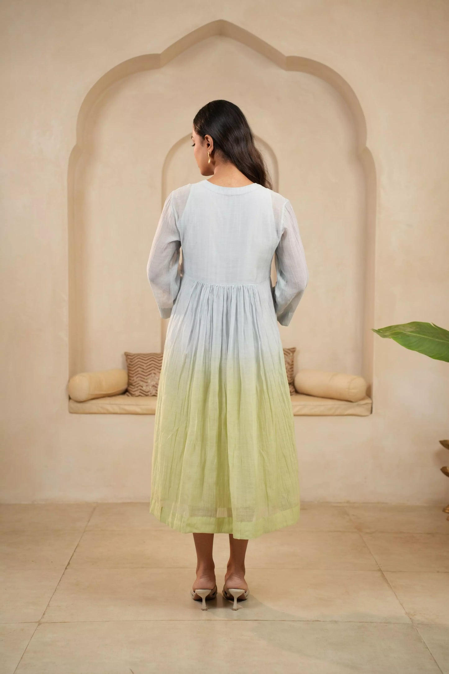 Blue-Green Ombre Chanderi Dress