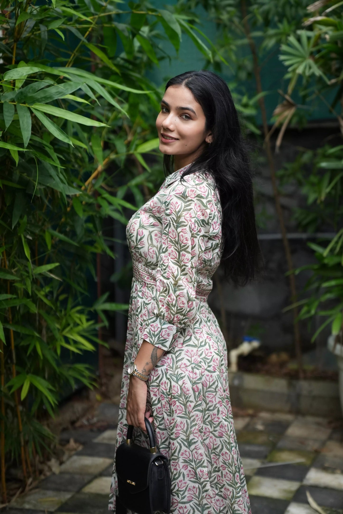 Tulip Hand-Block Chanderi Long Dress