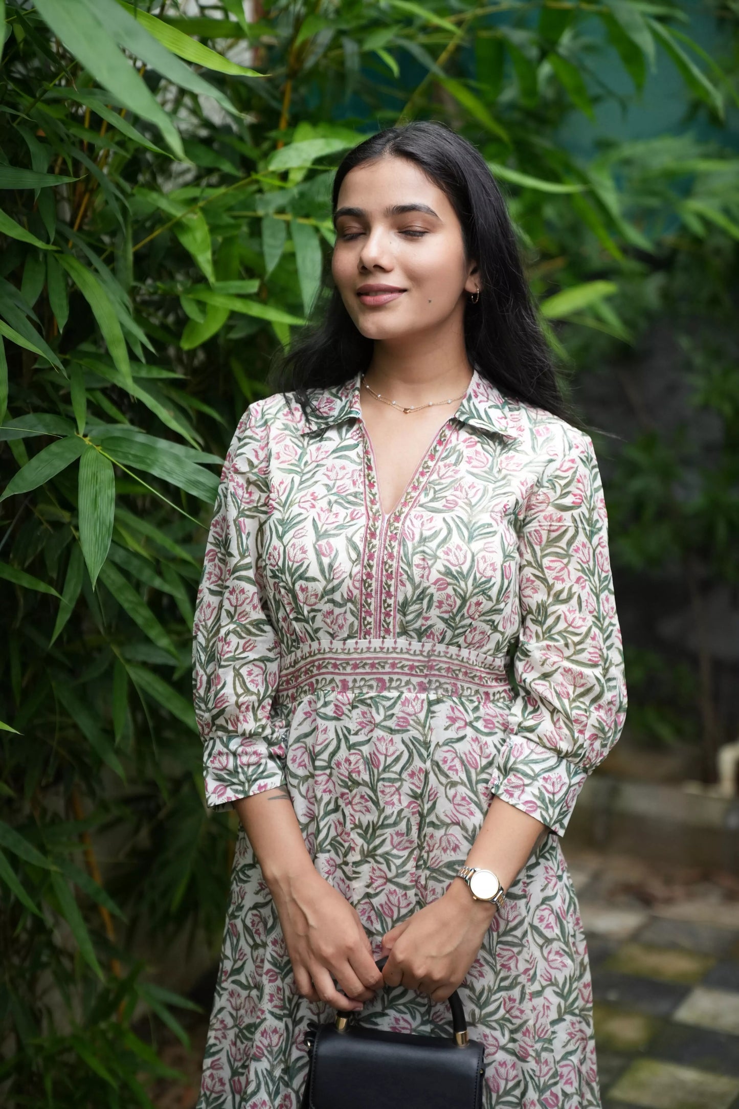 Tulip Hand-Block Chanderi Long Dress