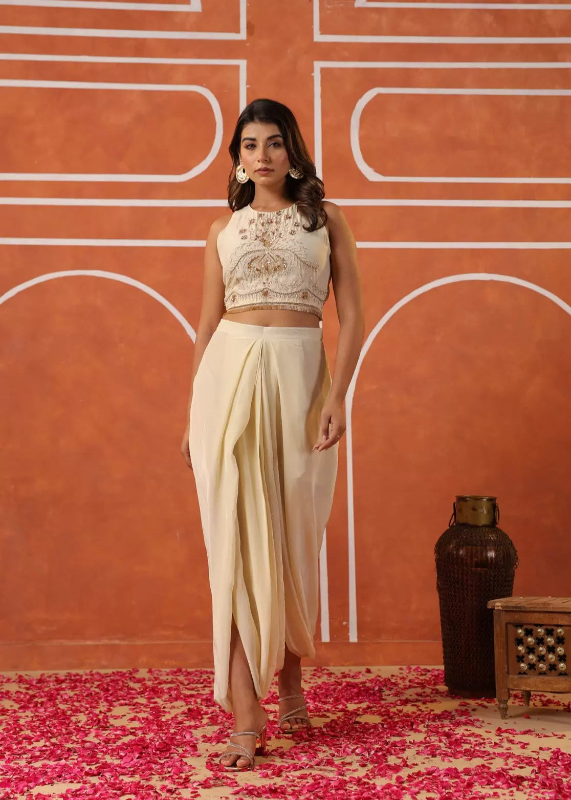 Ivory Top & Dhoti Skirt Set