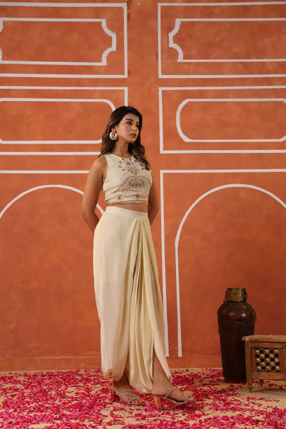 Ivory Top & Dhoti Skirt Set