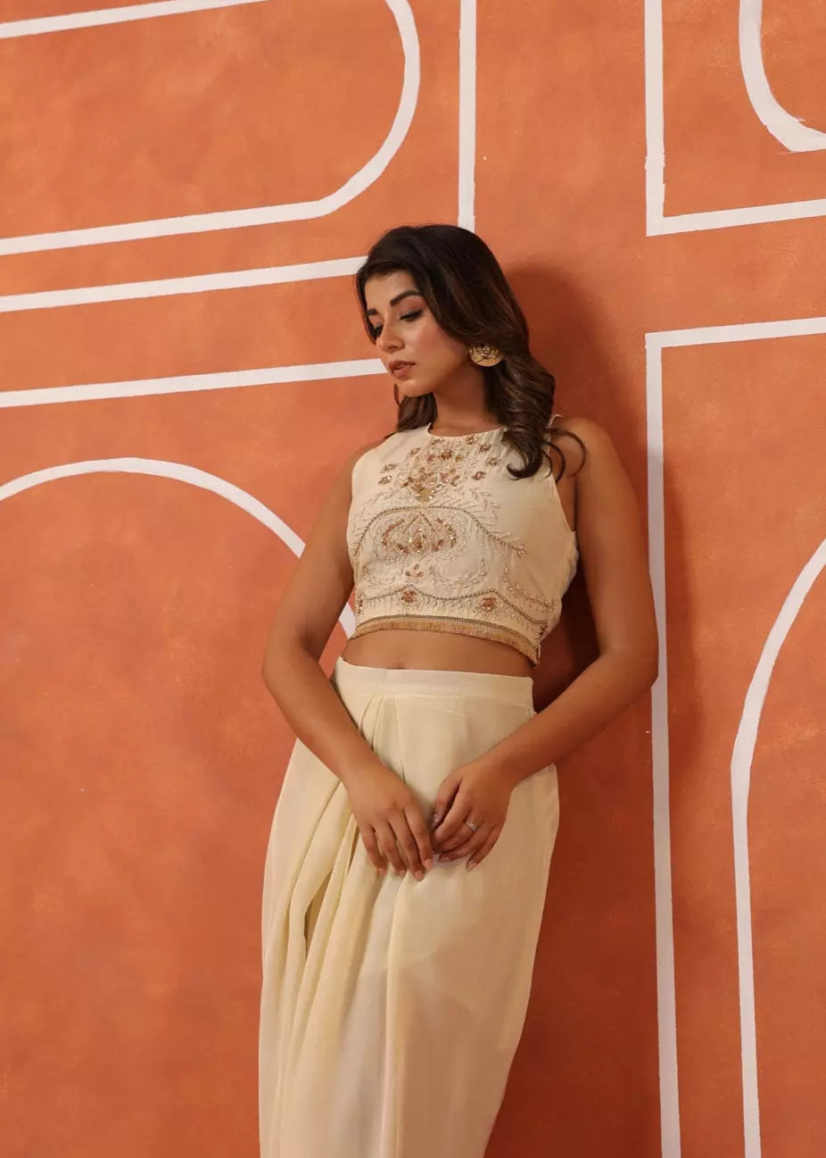 Ivory Top & Dhoti Skirt Set