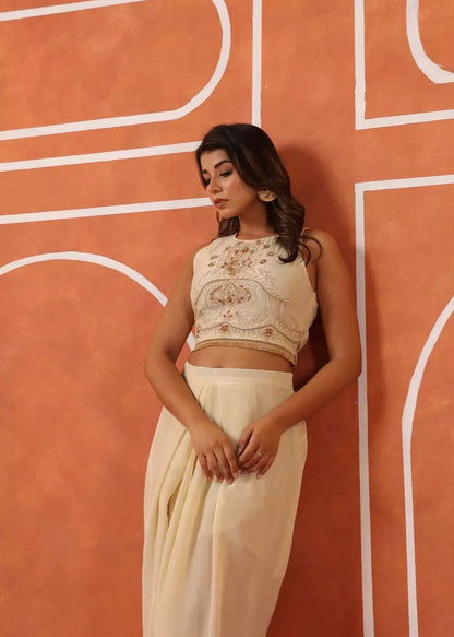 Ivory Top & Dhoti Skirt Set
