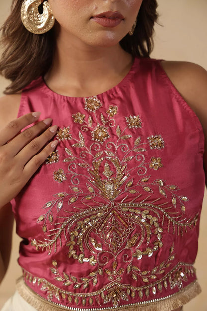 Maroon Top and Dhoti Skirt Set