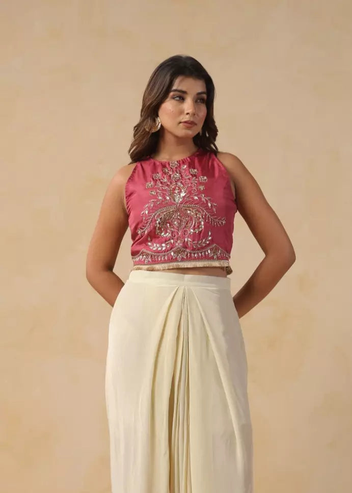 Maroon Top and Dhoti Skirt Set