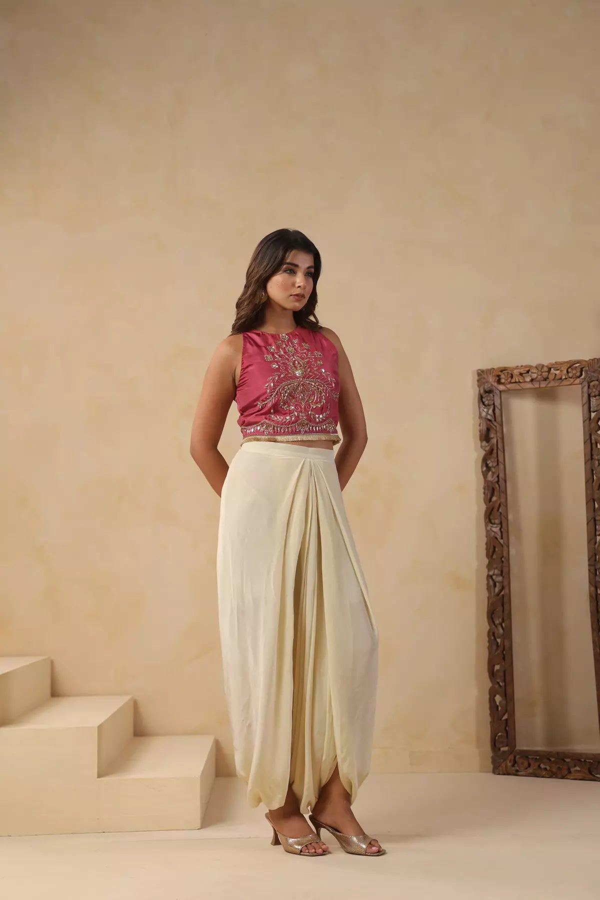 Maroon Top and Dhoti Skirt Set