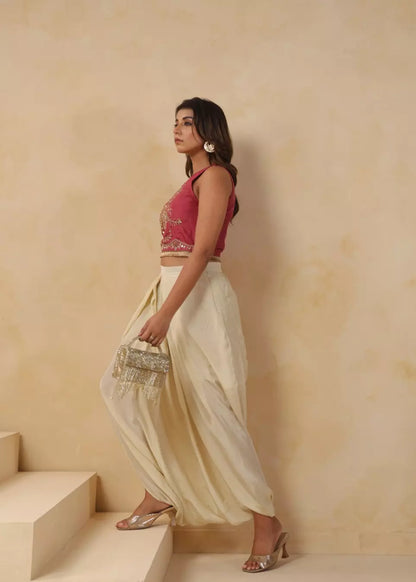 Maroon Top and Dhoti Skirt Set