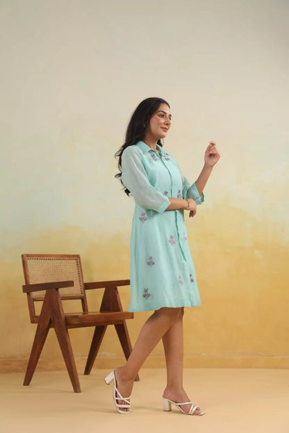 Aqua Haze Shirt Dress