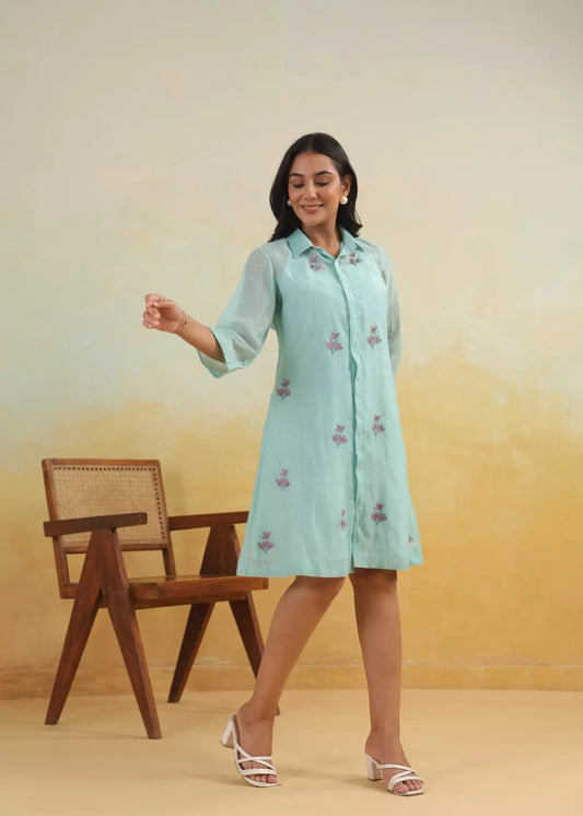 Aqua Haze Shirt Dress