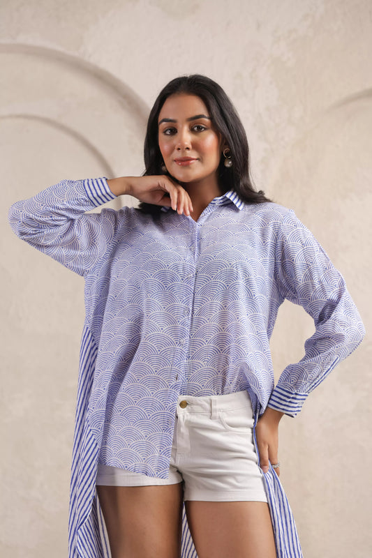 Indigo Wave High-Low Shirt