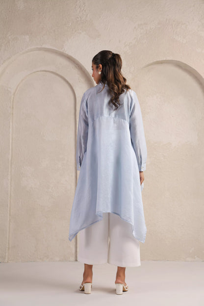 Blue High-Low Chanderi Shirt