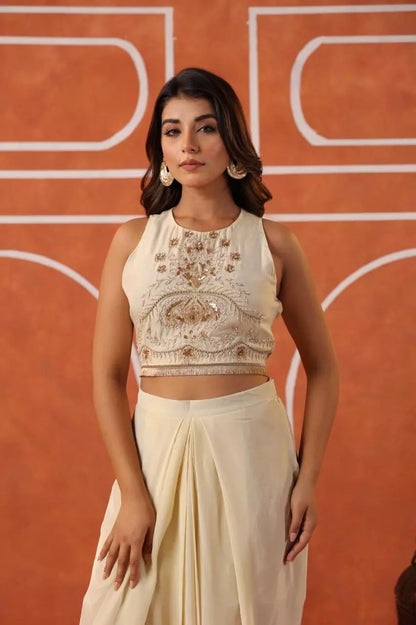 Ivory Top & Dhoti Skirt Set