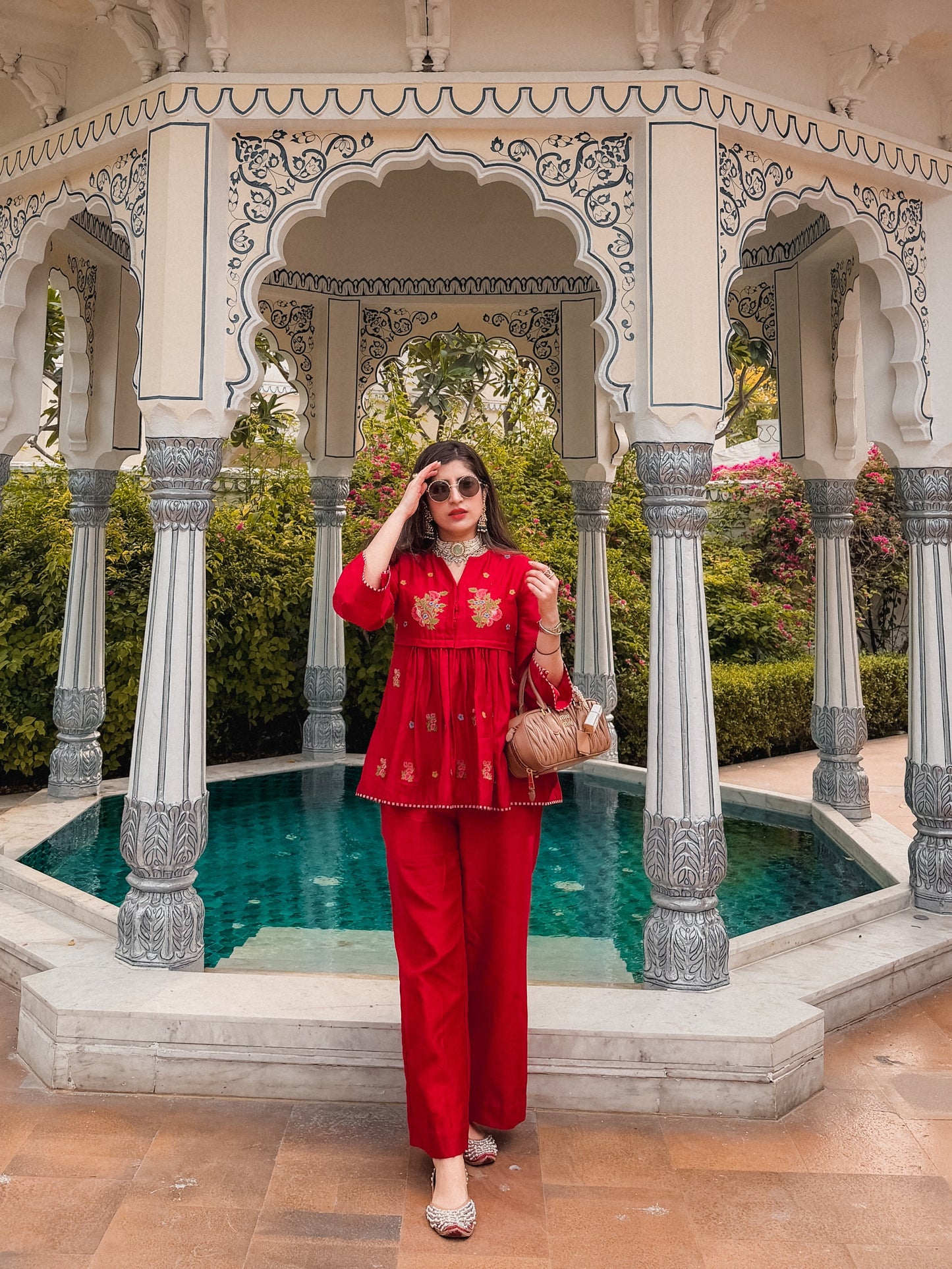 Red Flora Chanderi Coord